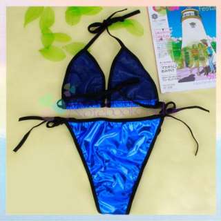 Blue Women Adult Bikini Set Swimsuit Halter Swimwear  