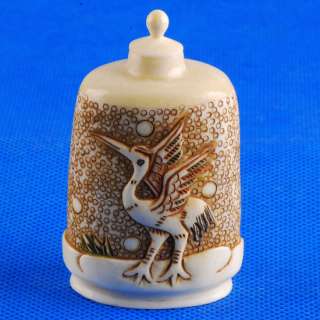 Carved OX Bone Snuff bottle Carving Old Man With Stand  
