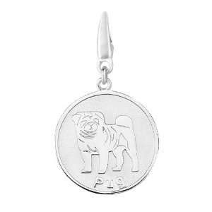 Sterling Silver PUG ROUND DISC Charm Jewelry