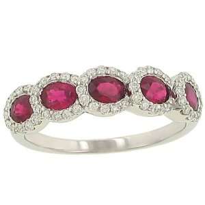  5 Stone Oval Ruby(1.25ct) & Pave Diamond(.29ct) Ring 