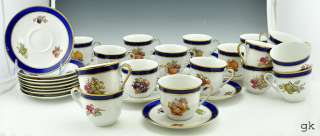 36 pc. Vintage Tea Cups & Saucers Schumann Gilt Fruit  