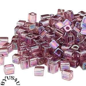 MIYUKI CUBE BEADS GLASS 4mm LILAC RAINBOW 100 LOT  