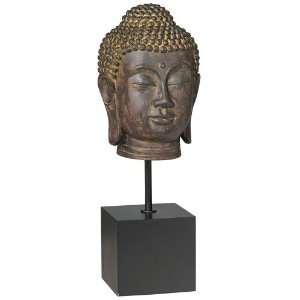 Buddha Head Sculpture on Black Stand