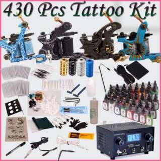 Pro Complete Tattoo Kit 4 Top Machine Guns Needles 40 Color Inks 