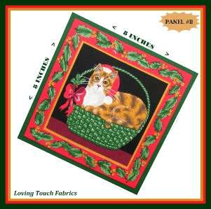 RARE 1992 FABRIC TRADITIONS CHRISTMAS CAT FABRIC PANEL 8 X 8 #B 