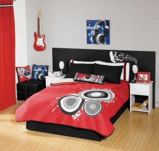 New Red Black Music Audio Comforter Bedding Set Twin 7  