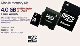 4GB MiniSD Mini SD Adapter + microSD Card +Reader Ade  