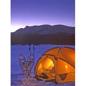  Winter Camping with Snowshoes, East Glacier, Montana, USA 