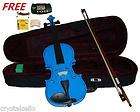 New Blue Violin,Case,Bow​+Xtra Strings+2 Bridges+Shoulde​