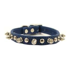  22 Blue Spiked and Studded Leather Dog Collar By Furry 
