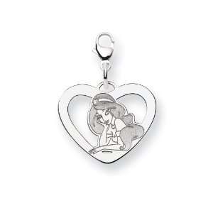  Sterling Silver Disney Jasmine Heart Lobster Clasp Charm Jewelry