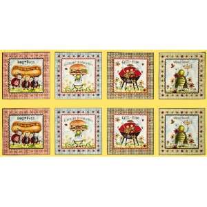  44 Wide Bugs Picnic Summer Panel Yellow Fabric By The 