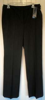 NWT AK Anne Klein Womens Pinstripe Stretch Pants/Trousers 8 14 Black 