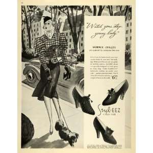  1937 Ad Selby Shoe Styl Eez High Heel Woman Walking Dog 