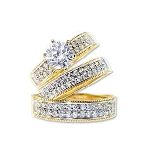 14k Yellow Gold, Trio Three Piece Wedding Ring Set with Lab Created 
