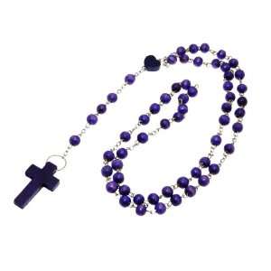  Bright Coloured Purple Wood Rosary Bead Beads Necklace 