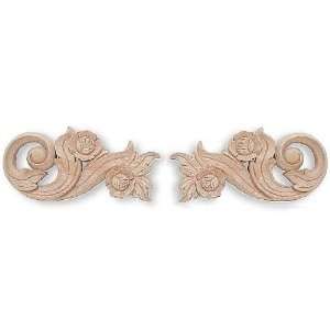   Hand Carved Wood Trim   Pair Of Scrolls w/ Roses   7