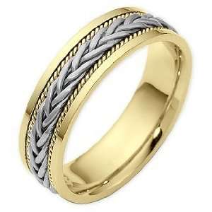  6.5mm Woven Style Two Tone 18 Karat Gold Wedding Band Ring 